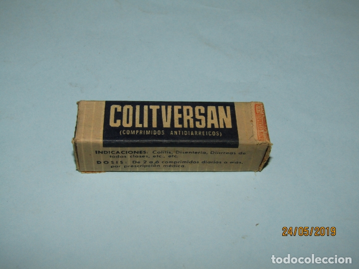 Blechdosen und Kisten: Antigua Caja de Farmacia Medicina Tubo con Comprimidos COLITVERSAN Laboratorio NACIONAL