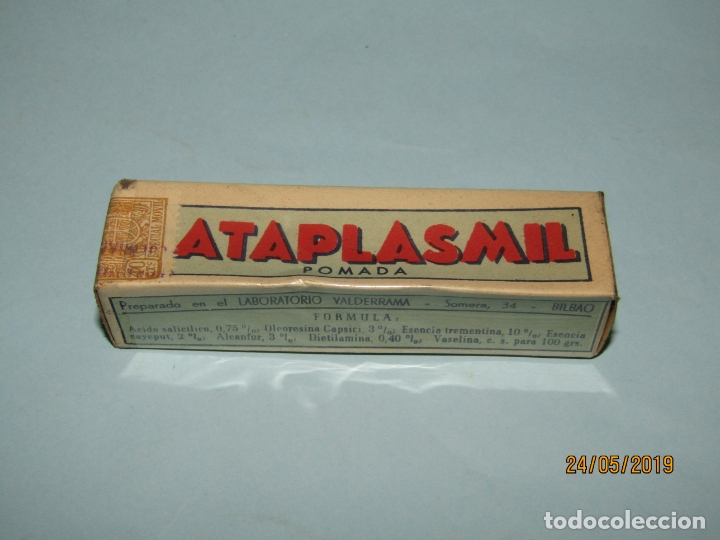 Blechdosen und Kisten: Antigua Caja de Farmacia Medicina Tubo de PomadaCATAPLASMIL Laboratorio VALDERRAMA