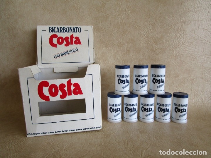 Cajas y cajitas met&aacute;licas: 8 antiguos botes de bicarbonato costa nuevos!! sal costa caja expositor