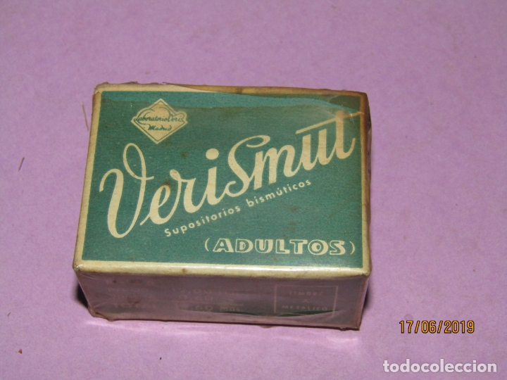 Blechdosen und Kisten: Antigua Caja de Farmacia Medicina con Supositorios VERISMUT Adultos de Laboratorios VERIS