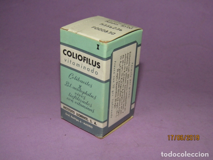 Blechdosen und Kisten: Antigua Caja de Farmacia Medicina Frasco 10 gm. Liofilizado de COLIOFILUS de Laboratorios LLORENTE