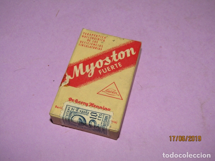 Blechdosen und Kisten: Antigua Caja de Farmacia Medicina Ampollas de MYOSTON de Laboratorios LACER