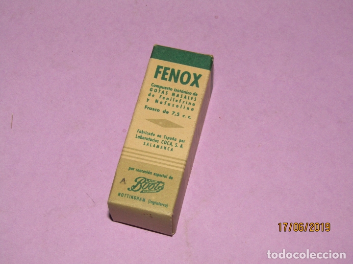 Blechdosen und Kisten: Antigua Caja de Farmacia Medicina Frasco 7,5 cc.  FENOX de Laboratorios COCA en Salamanca