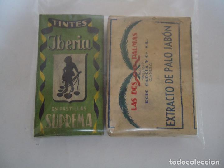 Bo&icirc;tes et petites bo&icirc;tes m&eacute;talliques: LOTE DE 2 CAJAS SIN ABRIRDE TINTES IBERIA Y EXTRACTO DE PALO JABON. ANTIGUAS. --- 4