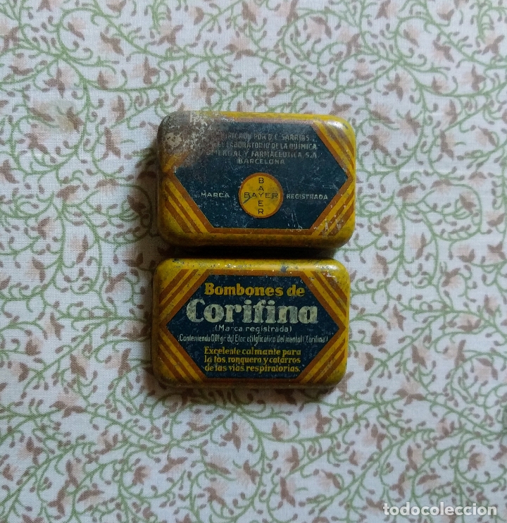 Blechdosen und Kisten: Farmacia. Corifina de Bayer. Hojalata litografiada. 4 x 5,8 x 1,8 cms. .Vell i Bell