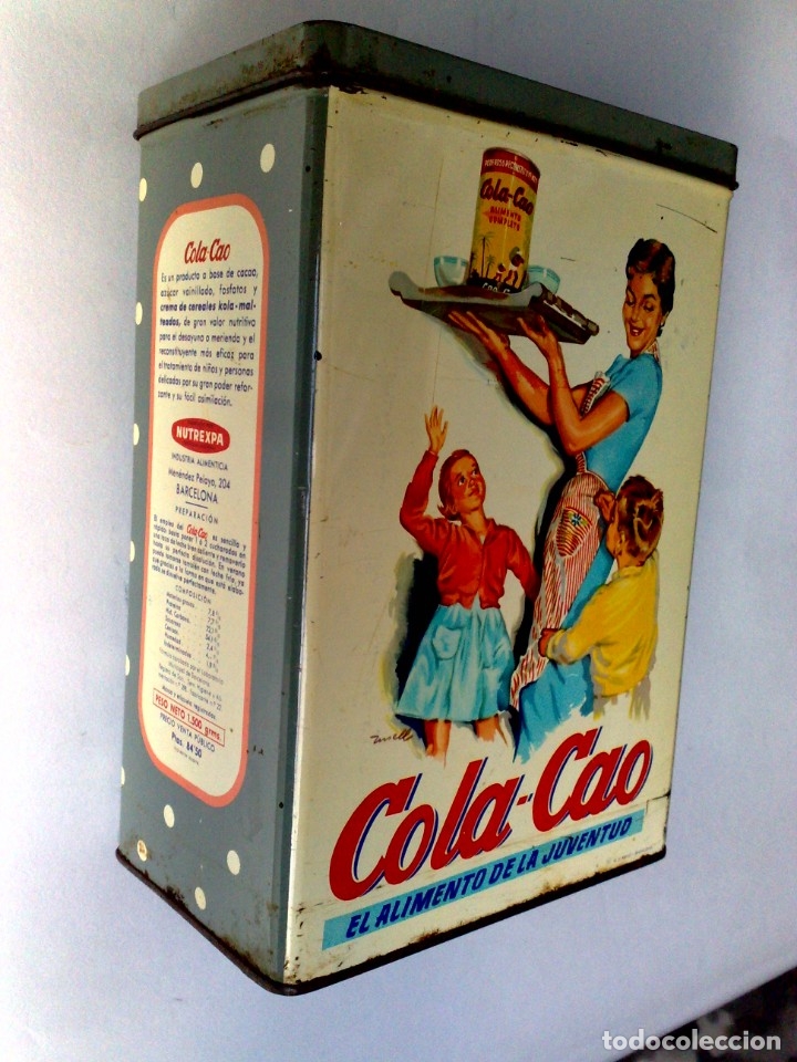 Cajas y cajitas met&aacute;licas: ANTIGUA CAJA MET&Aacute;LICA,COLA-CAO DE NUTREXPA,EL ALIMENTO DE LA JOVENTUD (P.V.P PTAS.84.50) 22X15X10CM.
