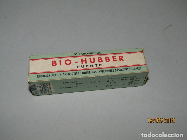 Blechdosen und Kisten: Antigua Caja Farmacia Medicina con Frasco 10 Comprimidos de BIO-HUBBER de Laboratorios HUBBER