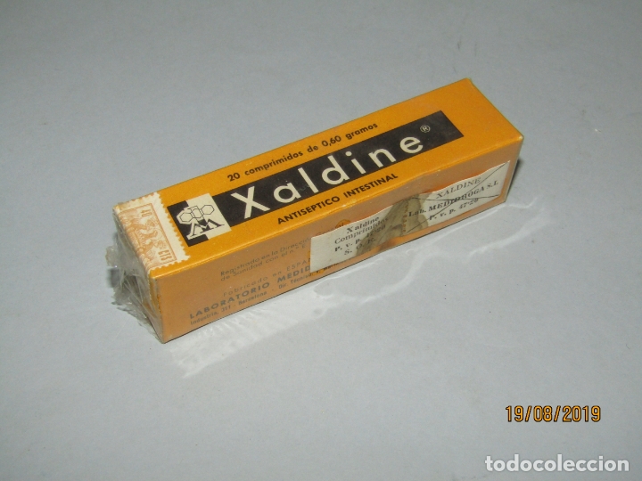 Boxes and metal boxes: Antigua Caja Farmacia Medicina con Frasco 20 Comprimidos de XALDINE de Laboratorio MEDIDROGA
