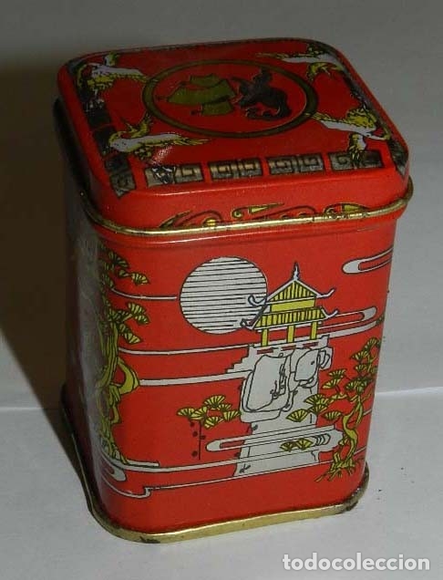 Blechdosen und Kisten: CAJA DE HOJALATA LITOGRAFIADA DE GREEN TEA, CON MOTIVOS ASIATICOS. MIDE 6 X 4,5 CMS.