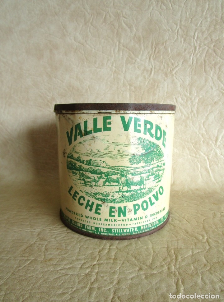 Cajas y cajitas met&aacute;licas: antigua caja bote metalico de leche en polvo valle verde
