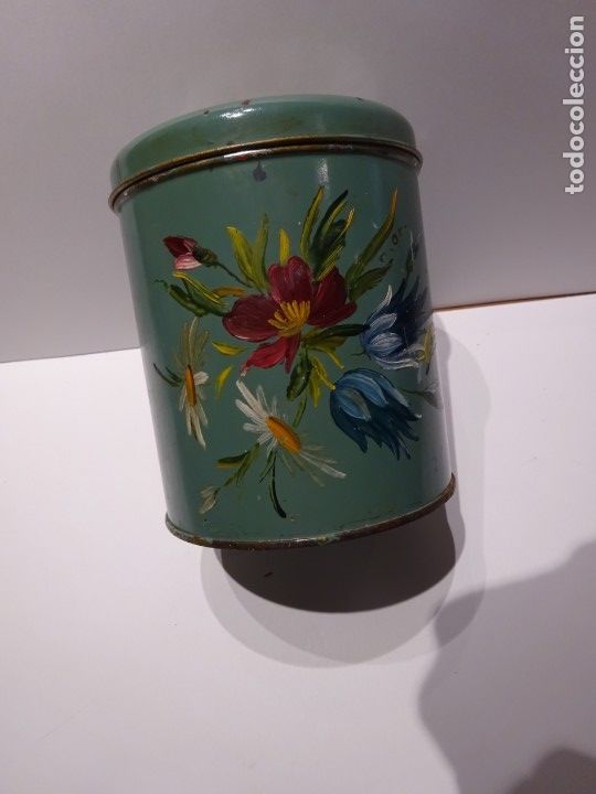 Cajas y cajitas met&aacute;licas: CAJA LATA CON PINTURA FLORES ORIGINAL AL &Oacute;LEO, A&Ntilde;OS 40