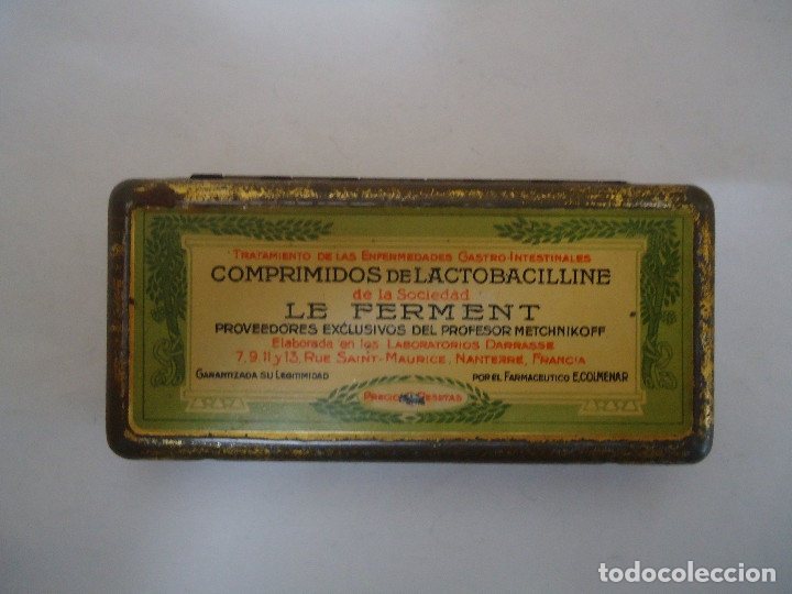 Bo&icirc;tes et petites bo&icirc;tes m&eacute;talliques: CAJA ANTIGUA METALICA DE FARMACIA DE COMPRIMIDOS DE LACTOBACILLINE. RARA. --- 5