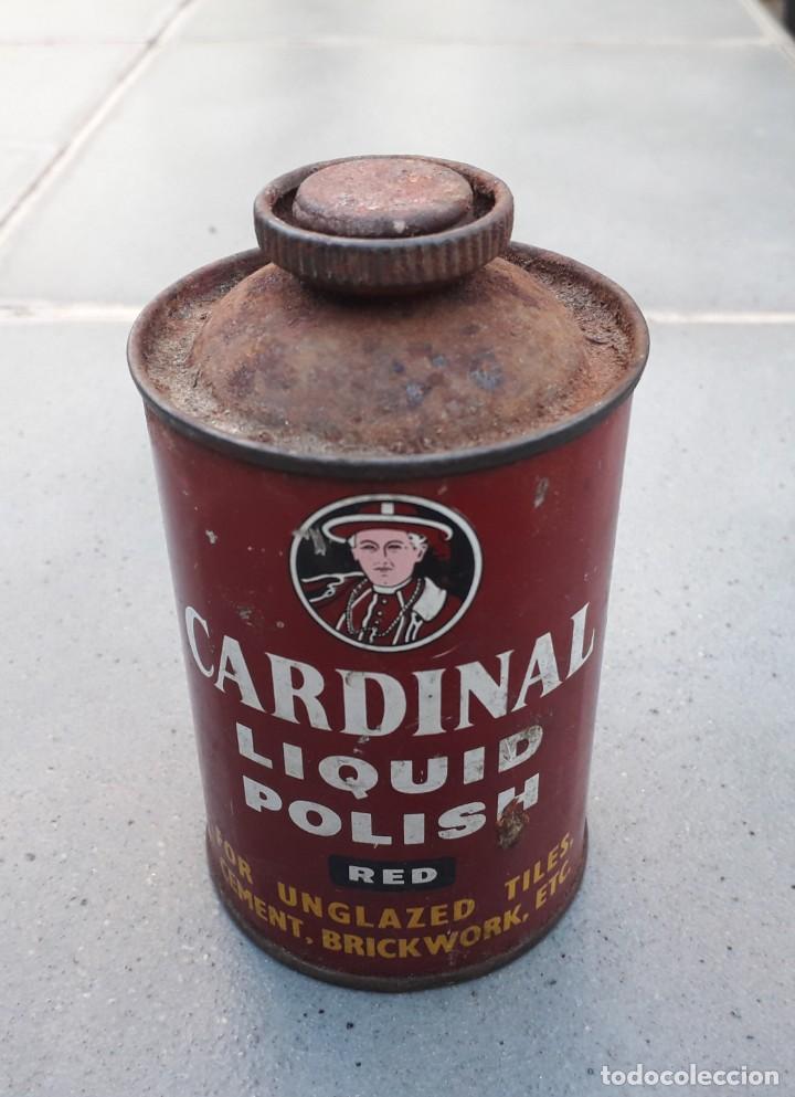 Cajas y cajitas met&aacute;licas: Antigua Lata de cardinal l&iacute;quido polish, llena , 11cm aprox