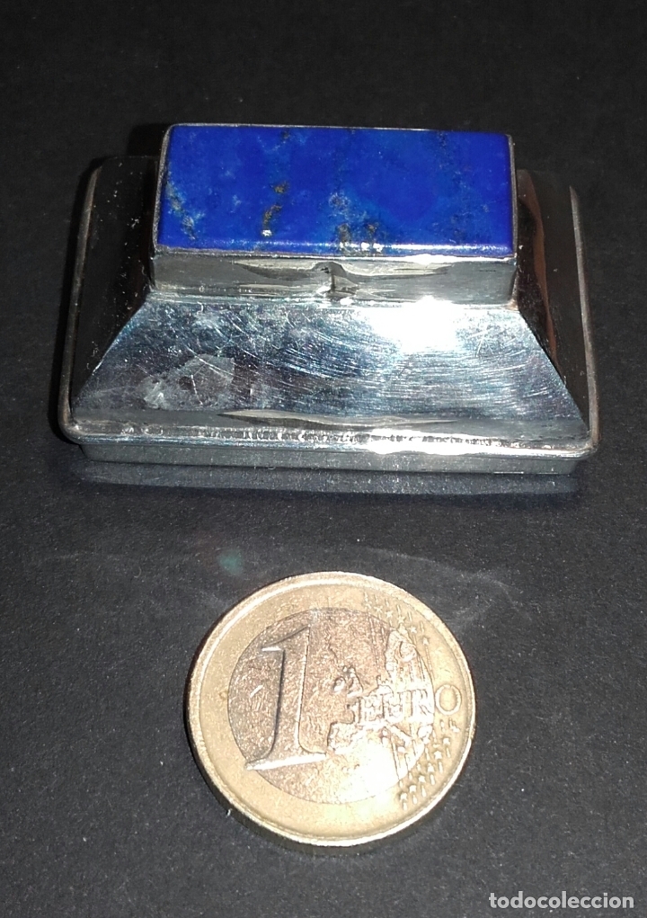 Casse e cassette metalliche: Antigua Caja de Plata 925 Pastillero con piedra de lapiz lazuly