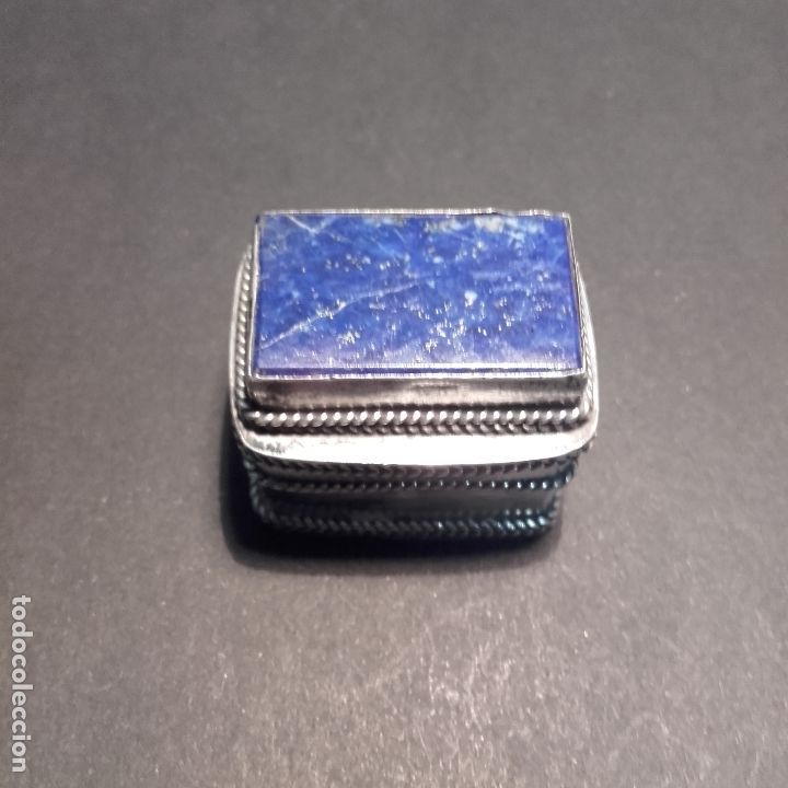Casse e cassette metalliche: Antigua Caja de Plata 925 Pastillero con piedra de lapiz lazuly