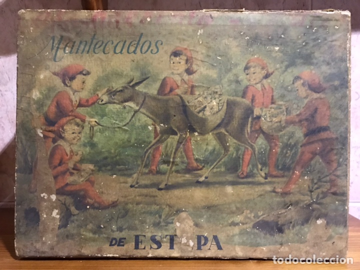 Cajas y cajitas met&aacute;licas: ESTEPA, Caja de Mantecados Productos Vega (h.1940?) en Cart&oacute;n y Madera. Medidas: 32 x 24 x 8 cm,