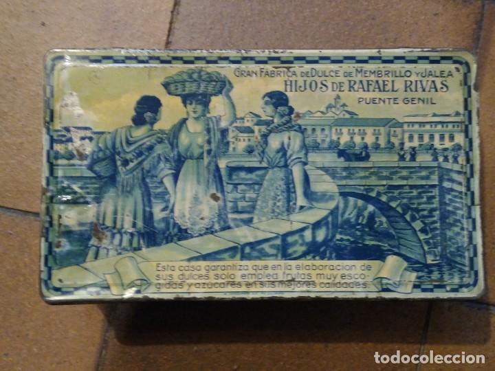 Cajas y cajitas met&aacute;licas: Caja de lata. . Gran fabrica de Membrillo y jalea, hijos de Rafael Rivas.. Puente Genil.