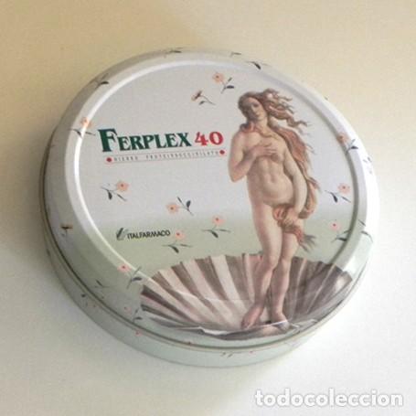 Casse e cassette metalliche: CAJA MET&Aacute;LICA FERPLEX 40 - VAC&Iacute;A - REDONDA - NACIMIENTO DE VENUS ARTE - METAL PUBLICIDAD DE MEDICINA