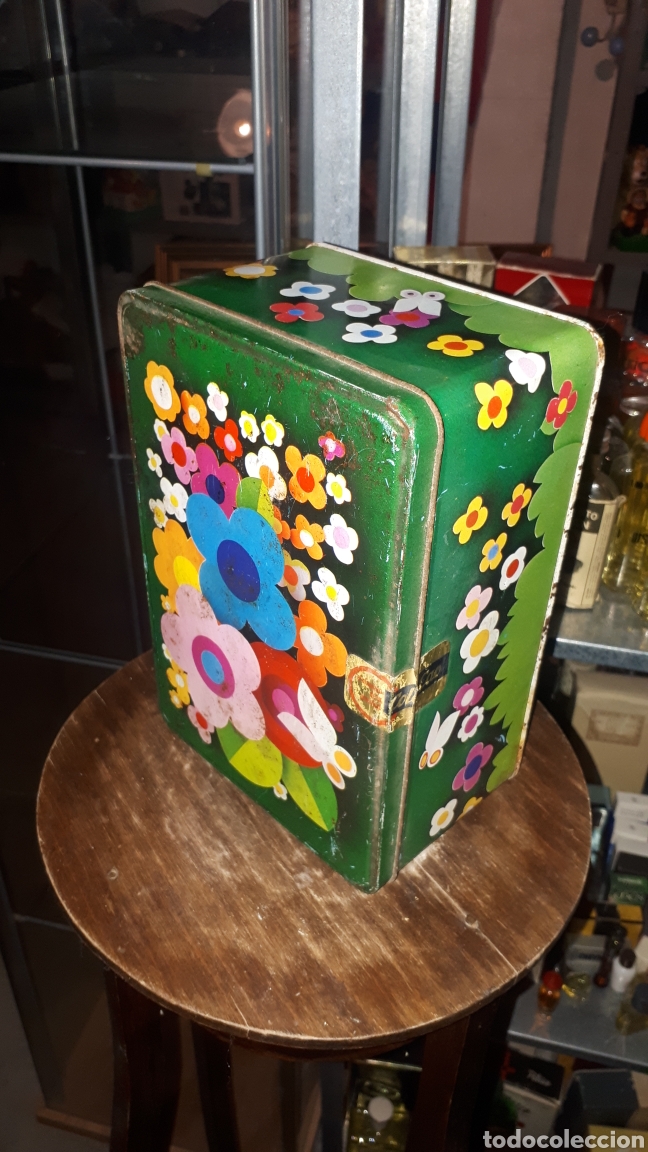 Cajas y cajitas met&aacute;licas: Antigua caja COLA CAO MOTIVO FLORES A&Ntilde;OS 70