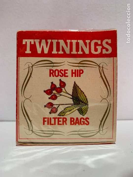 Bo&icirc;tes et petites bo&icirc;tes m&eacute;talliques: PAQUETE ANTIGUO TWININGS DE HIERBAS ESCARAMUJO o ROSA CANINA, A&Ntilde;OS 80