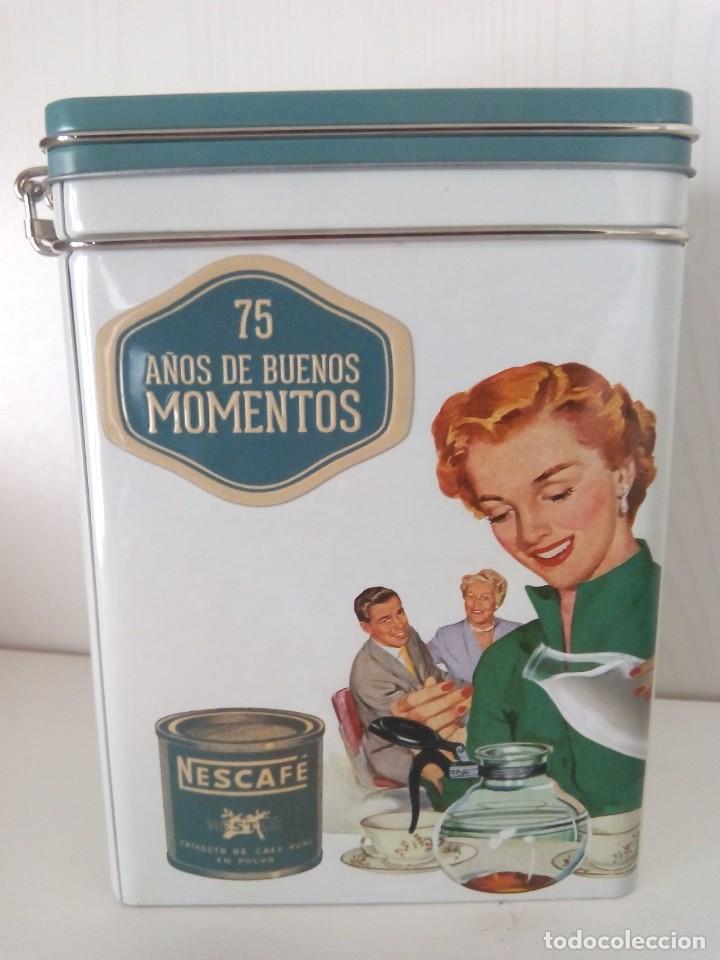Cajas y cajitas met&aacute;licas: Caja Lata Met&aacute;lica de Nescaf&eacute; 75 A&ntilde;os de Felicidad. Vintage.