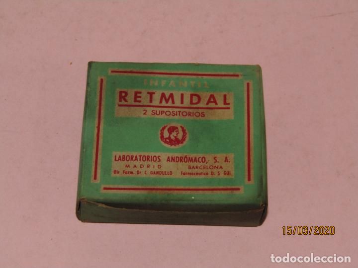 Boxes and metal boxes: Antigua Caja de Farmacia Medicina de 2 Supositorios Infantil RETMIDAL de Lab. ANDR&Oacute;MACO