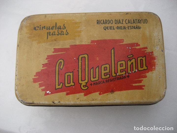 Bo&icirc;tes et petites bo&icirc;tes m&eacute;talliques: La Quele&ntilde;a. Ciruelas pasas. Ricardo Diaz Calatayud. Quer. La Rioja. 18 x 11 cms