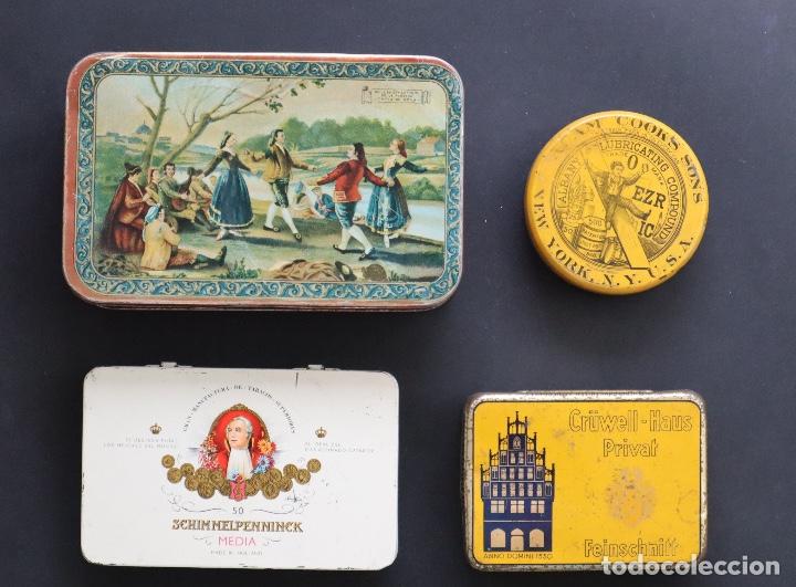 Cajas y cajitas met&aacute;licas: Lote de 4 cajas de metal s. XIX