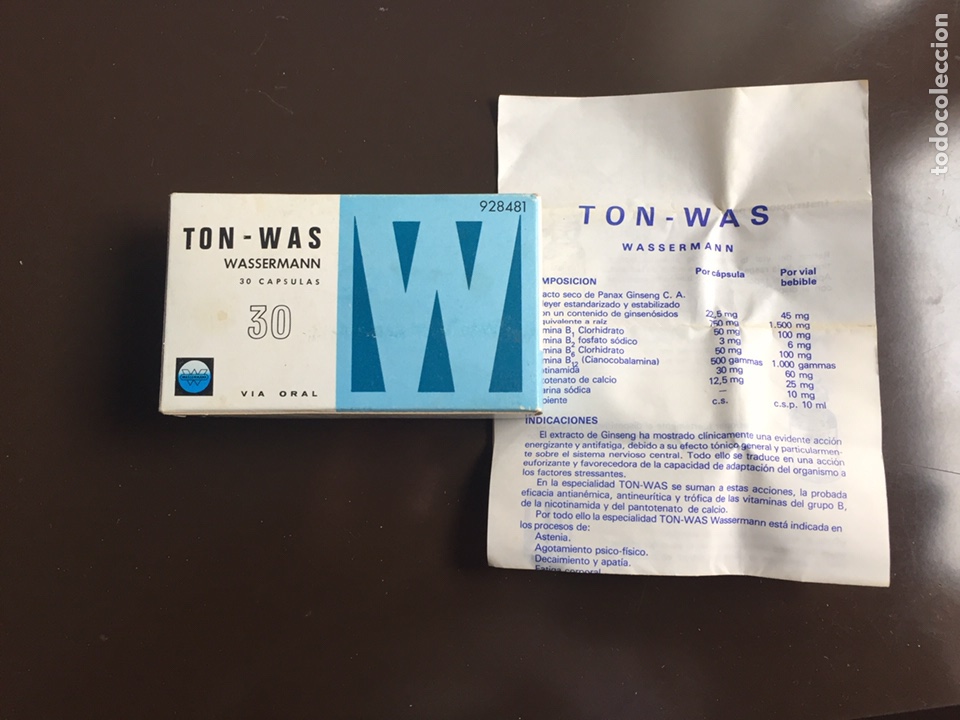 Blechdosen und Kisten: TON-WAS CAPSULAS CAJA VACIA. WASSERMANN SOCIEDAD ESPA&Ntilde;OLA DE ESPECIALIDADES FARMACO TERAPEUTICAS.