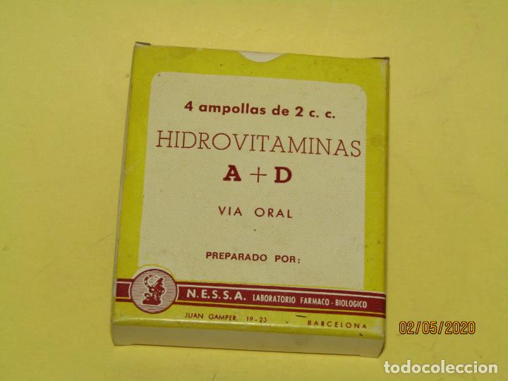 Boxes and metal boxes: Antigua Caja de Farmacia Medicina con 4 Ampollas HIDROVITAMINAS A+D de Lab. N.E.S.S.A.
