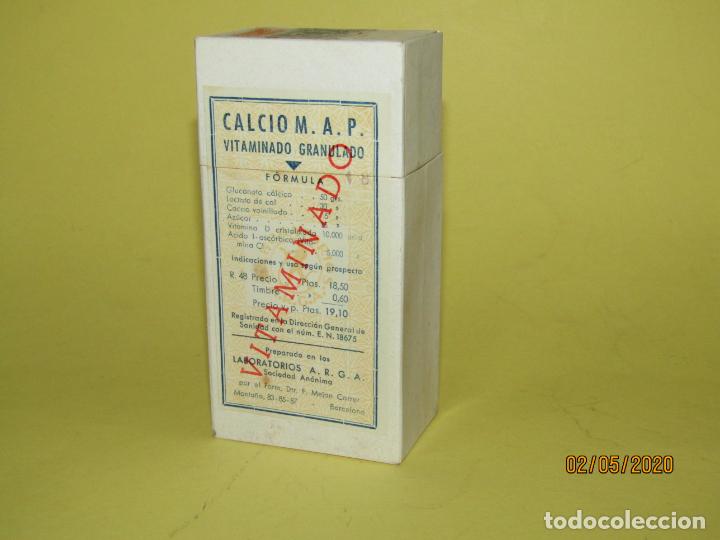Boxes and metal boxes: Antigua Caja de Farmacia Medicina de Calcio M.A.P. Vitaminado Granulado de Lab. A.R.G.A.
