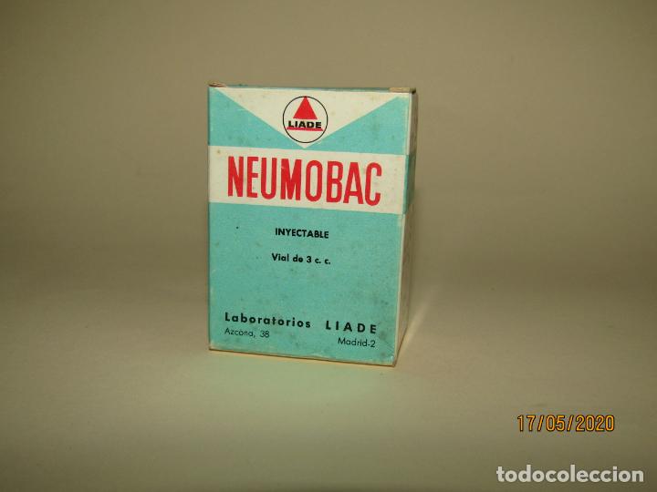 Boxes and metal boxes: Antigua Caja de Farmacia Medicina con Inyectable de NEUMOBAC de Lab. LIADE