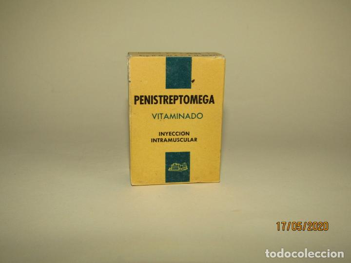 Boxes and metal boxes: Antigua Caja de Farmacia Medicina de PENISTREPTOMEGA Vitaminado de Lab. ALMIRALL