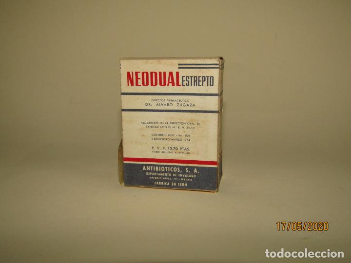 Cajas y cajitas met&aacute;licas: Antigua Caja de Farmacia Medicina de NEODUAL ESTREPTO 1/4 gr. de Lab. SCHENLEY