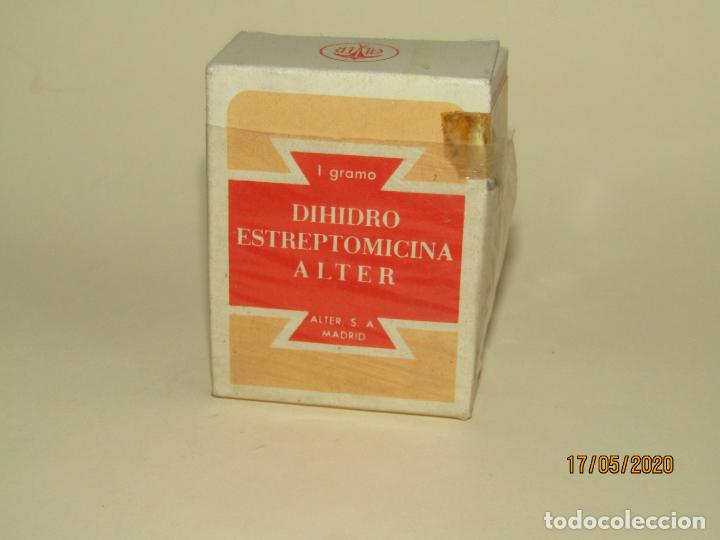 Cajas y cajitas met&aacute;licas: Antigua Caja de Farmacia Medicina de DIHIDRO ESTREPTOMICINA ALTER de Lab. ALTER