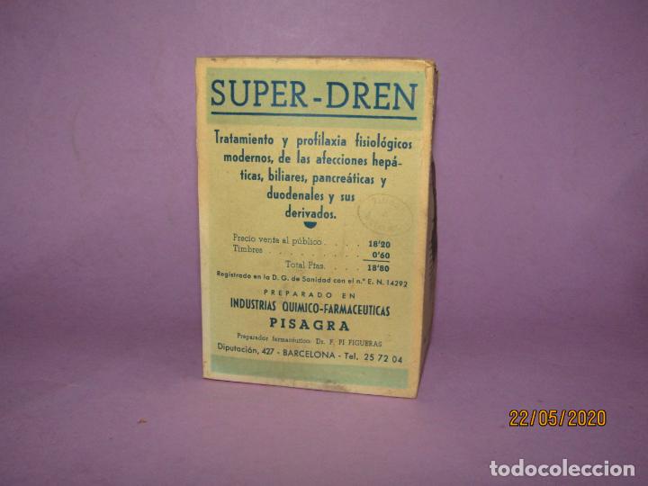 Cajas y cajitas met&aacute;licas: Antigua Caja de Farmacia Medicina con Frasco de SUPER DREN de Lab. PISAGRA