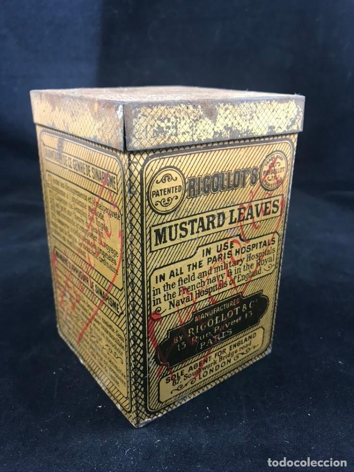 Blechdosen und Kisten: ANTIGUA CAJA DE HOJALATA FARMACIA - PAPIER RIGOLLOT - MUSTARD LEAVES