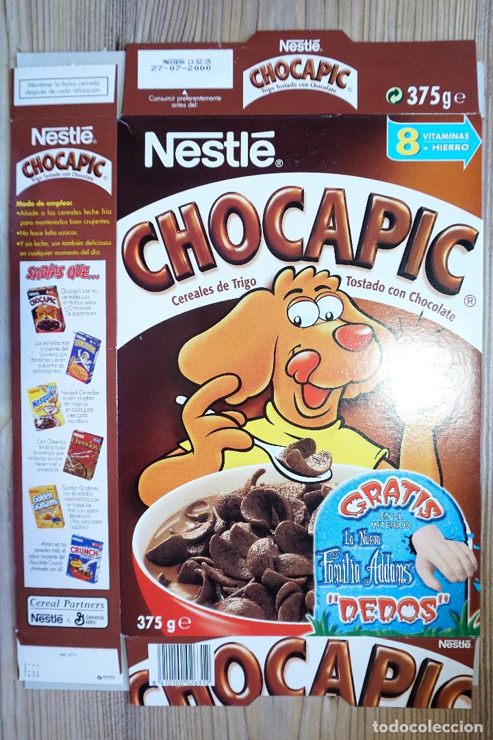 Cajas y cajitas met&aacute;licas: ENVASE CAJA CART&Oacute;N CHOCAPIC NESTL&Eacute; PLEGADO CON PROMOCI&Oacute;N DE PEL&Iacute;CULA FAMILIA ADDAMS