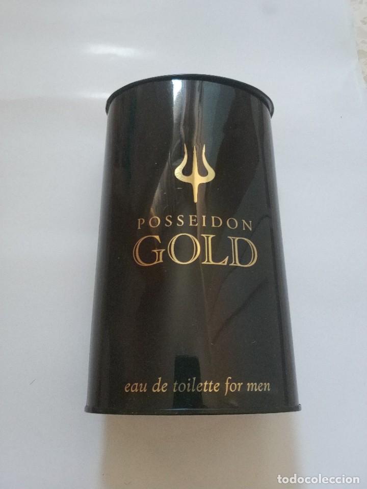 Cajas y cajitas met&aacute;licas: LATA PERFUME POSSEIDON GOLD. AIRE DE SEVILLA (VACIA)