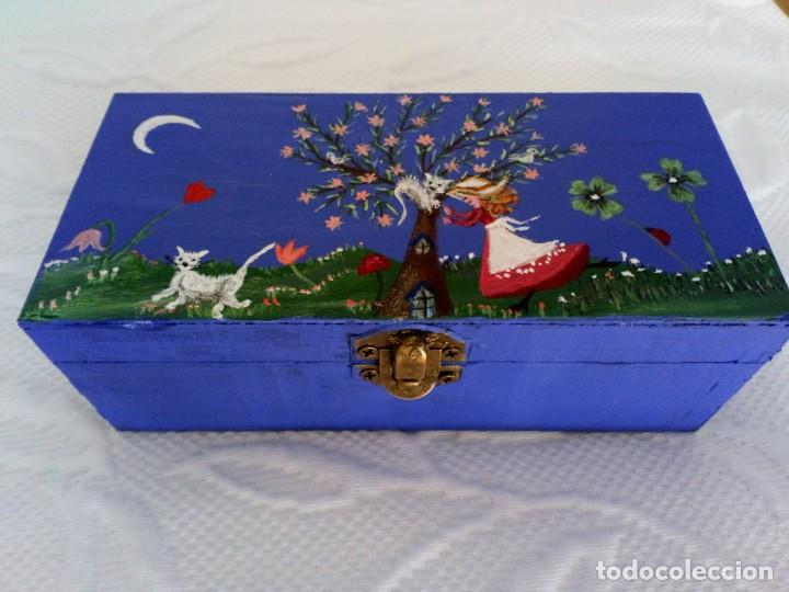caja joyero madera pintada a mano naif pieza ún - Compra venta en  todocoleccion