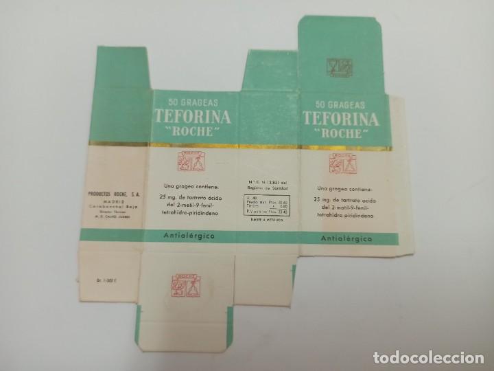 Cajas y cajitas met&aacute;licas: ANTIGUO ENVASE CARTON FARMACIA TEFORINA ROCHE ANTIALERGICO MADRID