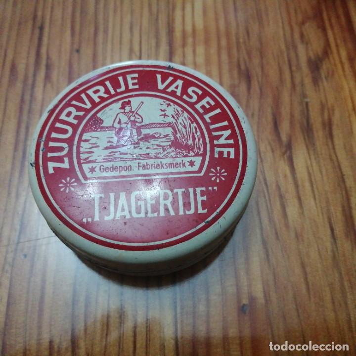 Cajas y cajitas met&aacute;licas: Caja lata ZUURVRIJE VASELINE T JAGERTJE Gedepon Fabrieksmerk para calzado piel cuero zapatos bet&uacute;n