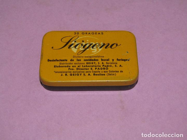 Cajas y cajitas met&aacute;licas: Antigua Cajita en Chapa Litografiada de SI&Oacute;GENO de Lab. GEIGY - A&ntilde;o 1970s.