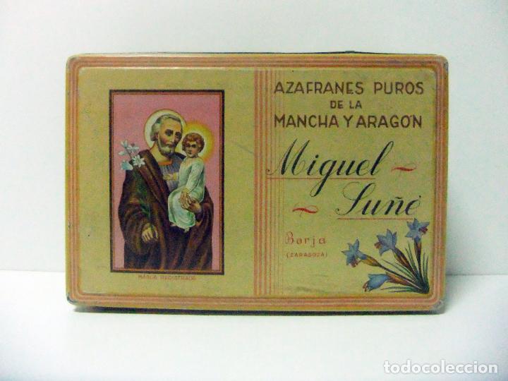 Boxes and metal boxes: ANTIGUA CAJA METAL VAC&Iacute;A MIGUEL SU&Ntilde;&Eacute; BORJA ZARAGOZA AZAFRANES PUROS DE LA MANCHA Y ARAG&Oacute;N LATA