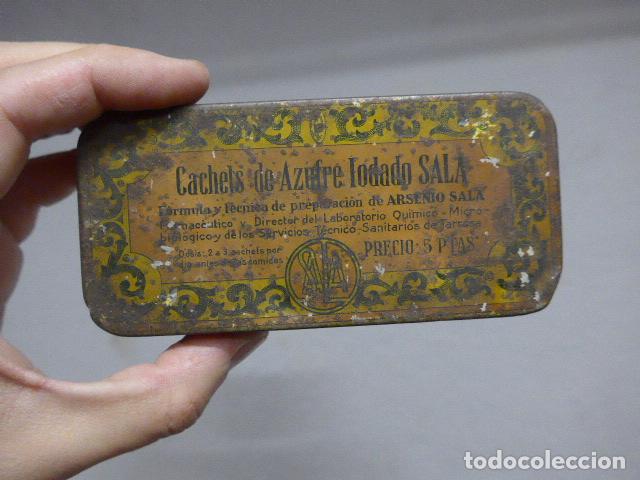 Boxes and metal boxes: Antiguo caja hojalata de cachets de azufre iodada salas, terrassa, original.