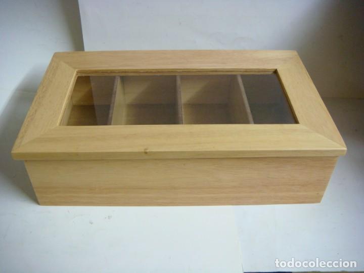 Cajas y cajitas met&aacute;licas: CAJA EN MADERA PARA TE CON SU CRISTALINA ES NUEVA-(&)