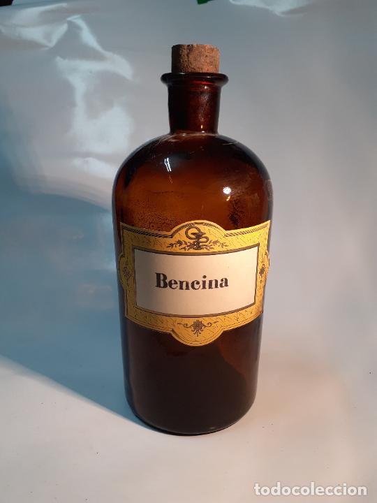 Cajas y cajitas met&aacute;licas: FRASCO DE FARMACIA BENCINA COLOR AMBAR