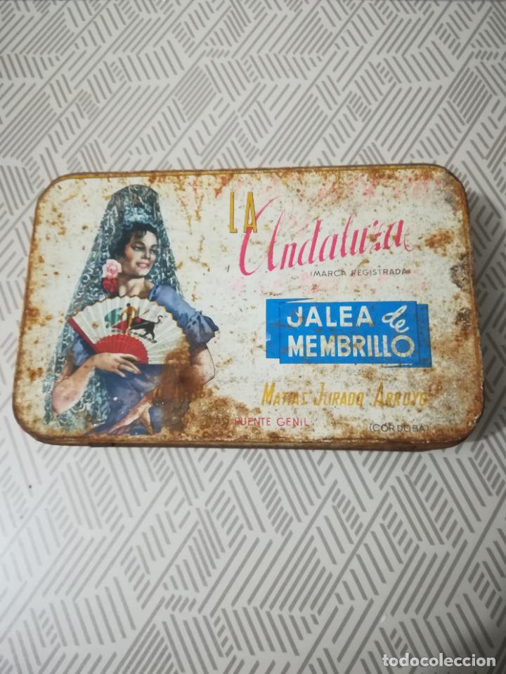 Blechdosen und Kisten: Antigua caja de jalea demenbrillo.La Andaluza. Mat&iacute;as Jurado Arroyo. Puente Genil