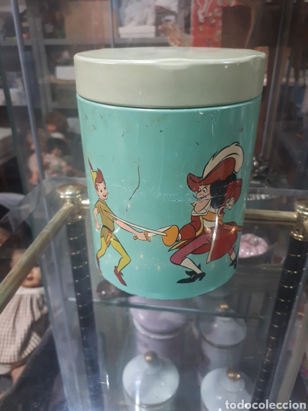 Cajas y cajitas met&aacute;licas: Antigua lata LA CAFETERA con litograf&iacute;a PETER PAN con se&ntilde;ales y ara&ntilde;azos