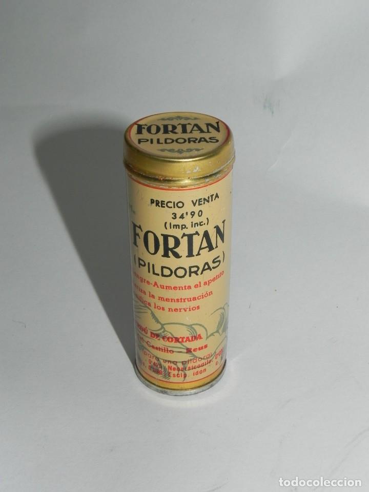Casse e cassette metalliche: ANTIGUA CAJITA VAC&Iacute;A TUBO DE P&Iacute;LDORAS FORTAN (LABORATORIOS KLAM, REUS). USADA. (VER FOTOS) MIDE 7,
